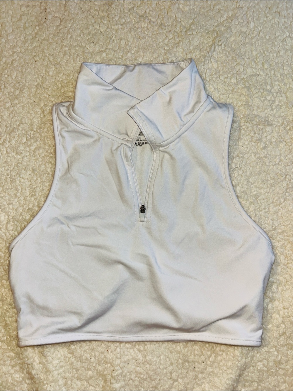 White Sleeveless Zip-Up Crop Top Athletic